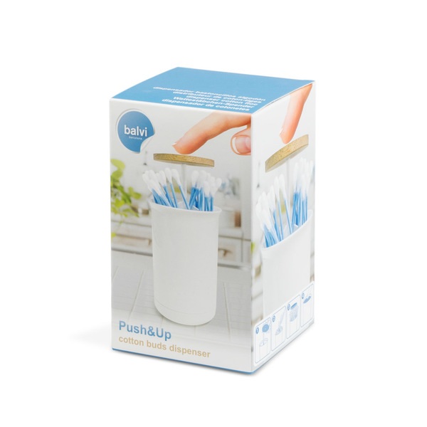 Balvi Balvi Dispensador bastoncillos algodón Push & Up Color blanco Plástico ABS Descuento