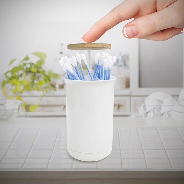 Balvi Balvi Dispensador bastoncillos algodón Push & Up Color blanco Plástico ABS Descuento
