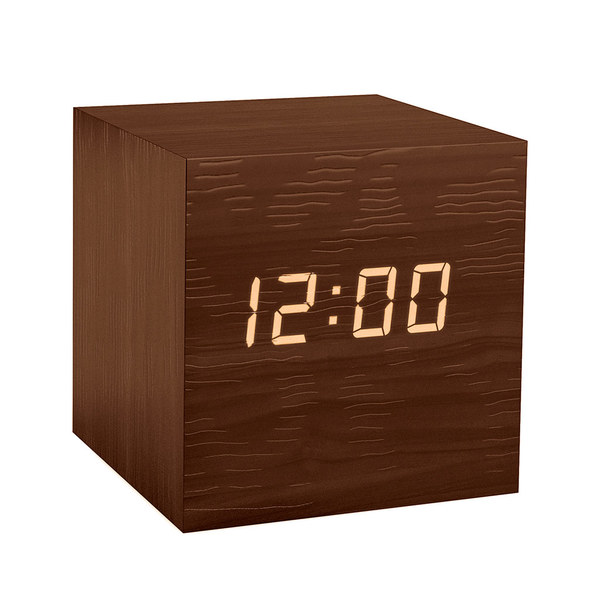 Balvi Balvi - Kubo despertador digital de madera. Con 3 alarmas calendario termómetro y nivel de brillo a