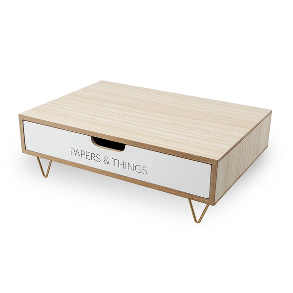 Balvi Balvi Soporte monitor Nordic Color blanco Alza pantallas Con cajón Madera DM 34 4cm