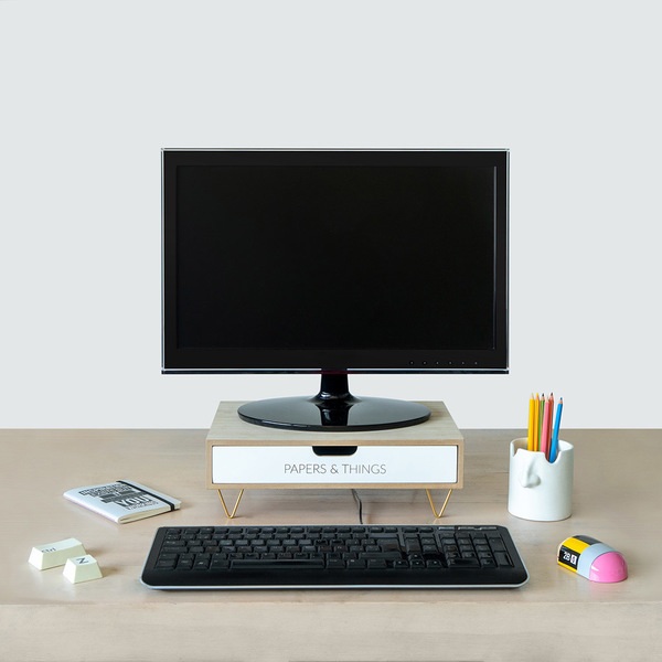 Balvi Balvi Soporte monitor Nordic Color blanco Alza pantallas Con cajón Madera DM 34 4cm Último día