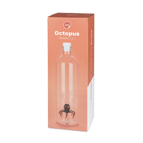 Balvi Balvi - Octopus botella de vidrio para agua. Contiene la figura de un pulpo. Incluye un tapón de sili Oferta exclusiva