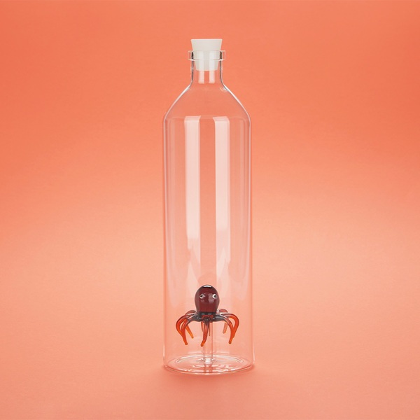 Balvi Balvi - Octopus botella de vidrio para agua. Contiene la figura de un pulpo. Incluye un tapón de sili Oferta exclusiva