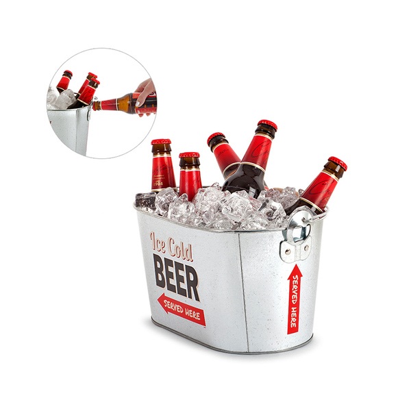 Balvi Balvi - Party Time enfriador de bebidas. Cubo de metal para enfriar bebidas. Incluye dos abridores en