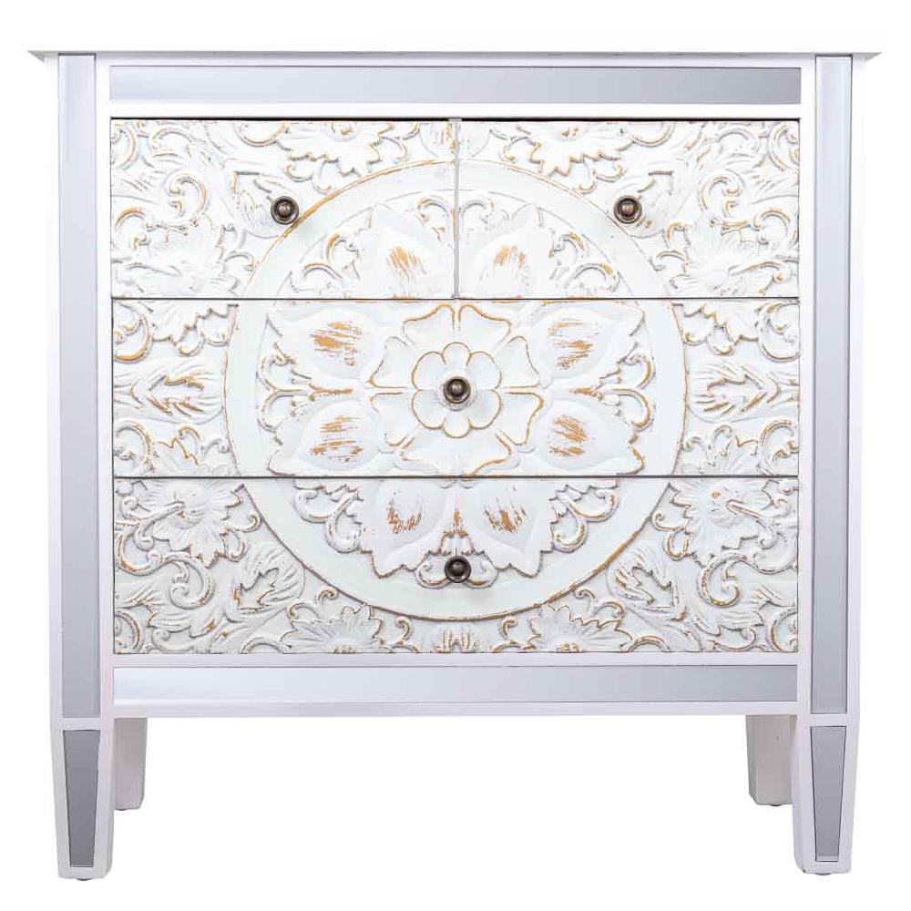 Creaciones meng MUEBLE - COMODAS Y SINFONIERS - comoda de madera y cristal de 4 cajones Outlet