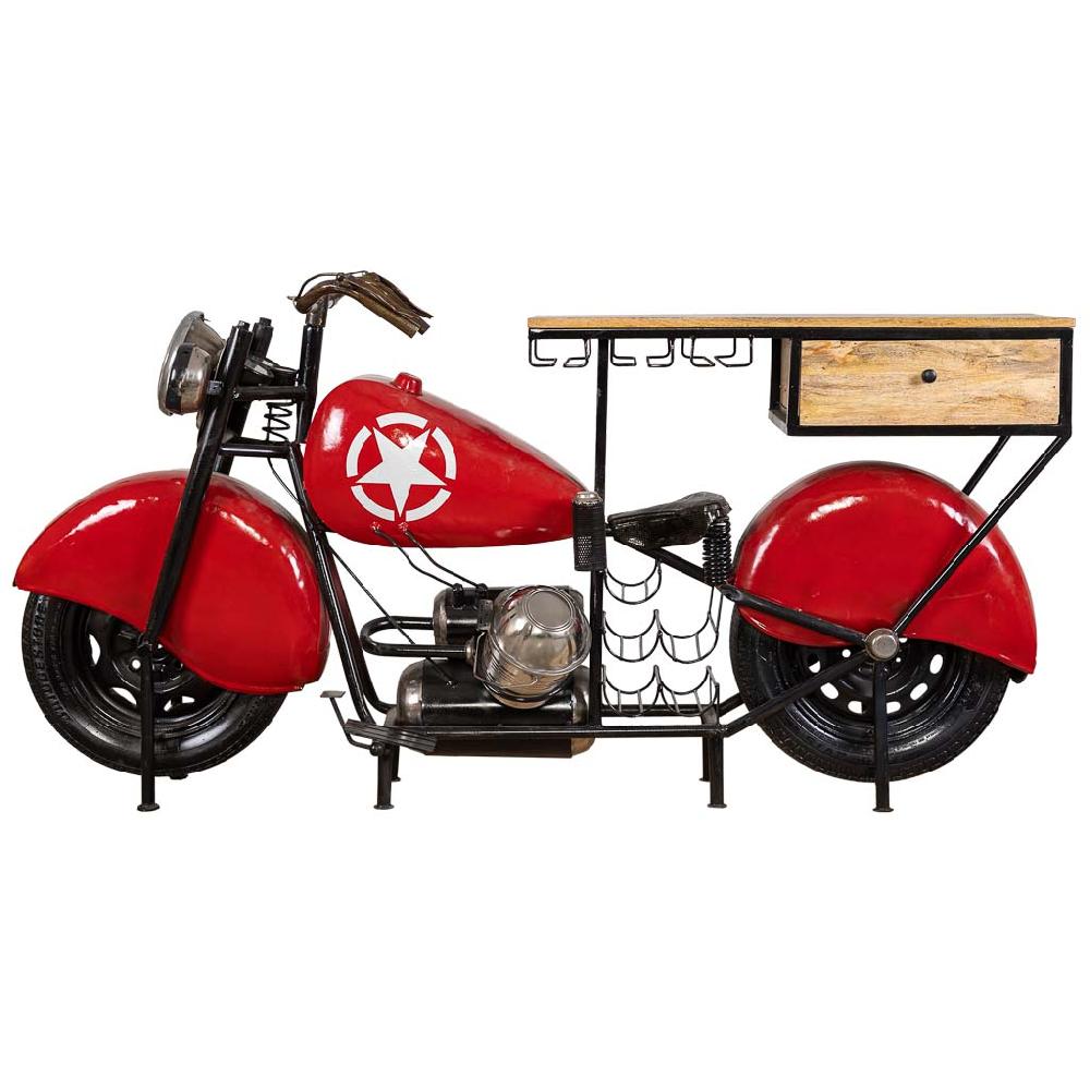 Creaciones meng MUEBLE - BARRAS DE BAR - barra botellero moto de madera y metal acabado artesanal rojo Rebajas de fábrica