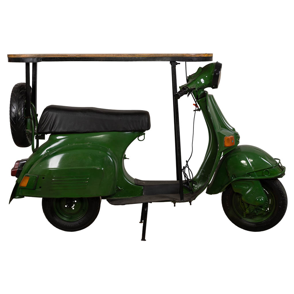 Creaciones meng MUEBLE - BARRAS DE BAR - barra botellero moto vespa de metal y madera acabado artesanal verde Ventas relámpago