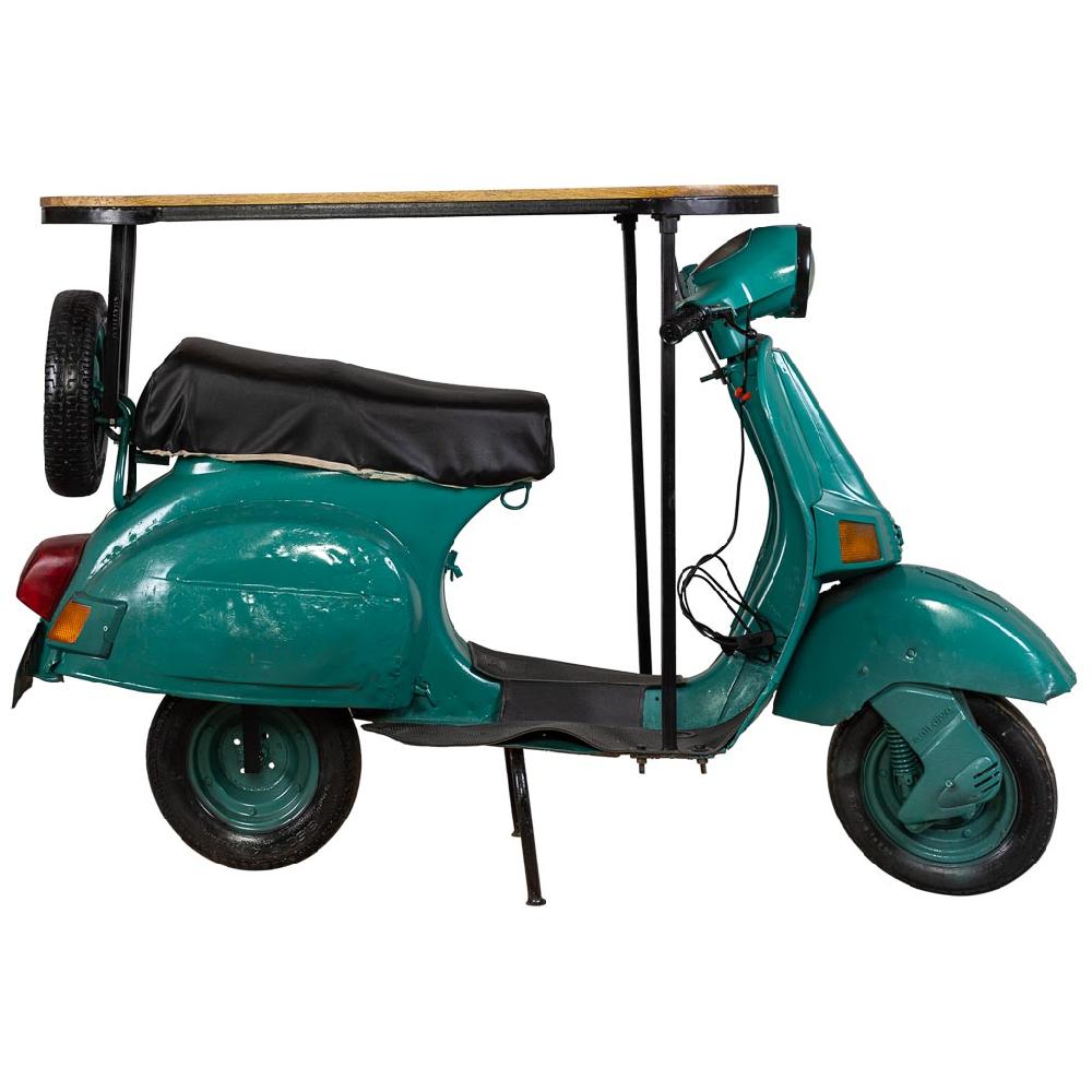 Creaciones meng MUEBLE - BARRAS DE BAR - barra botellero moto vespa de metal y madera acabado artesanal azul Descuento