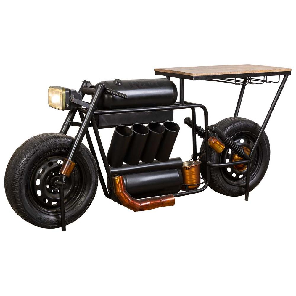 Creaciones meng MUEBLE - BARRAS DE BAR - barra botellero moto de madera y metal acabado artesanal negro