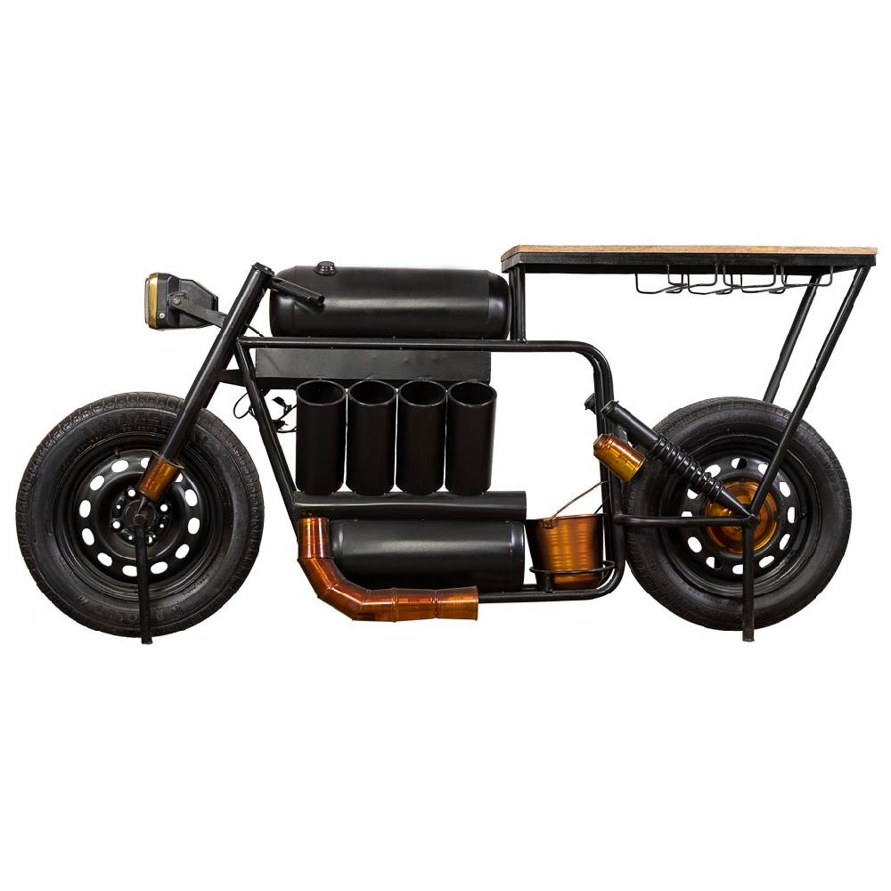 Creaciones meng MUEBLE - BARRAS DE BAR - barra botellero moto de madera y metal acabado artesanal negro Tienda