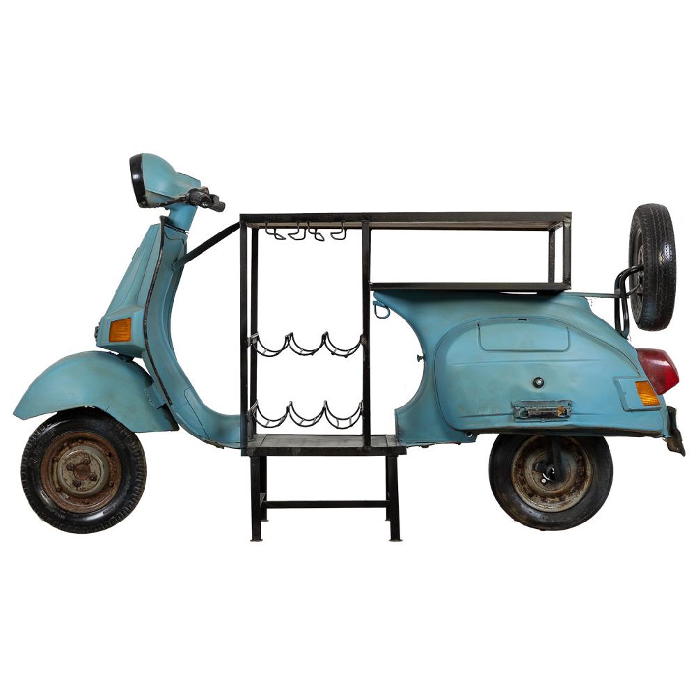 Creaciones meng MUEBLE - BARRAS DE BAR - barra botellero moto vespa de madera y metal acabado artesanal azul Rebajas top