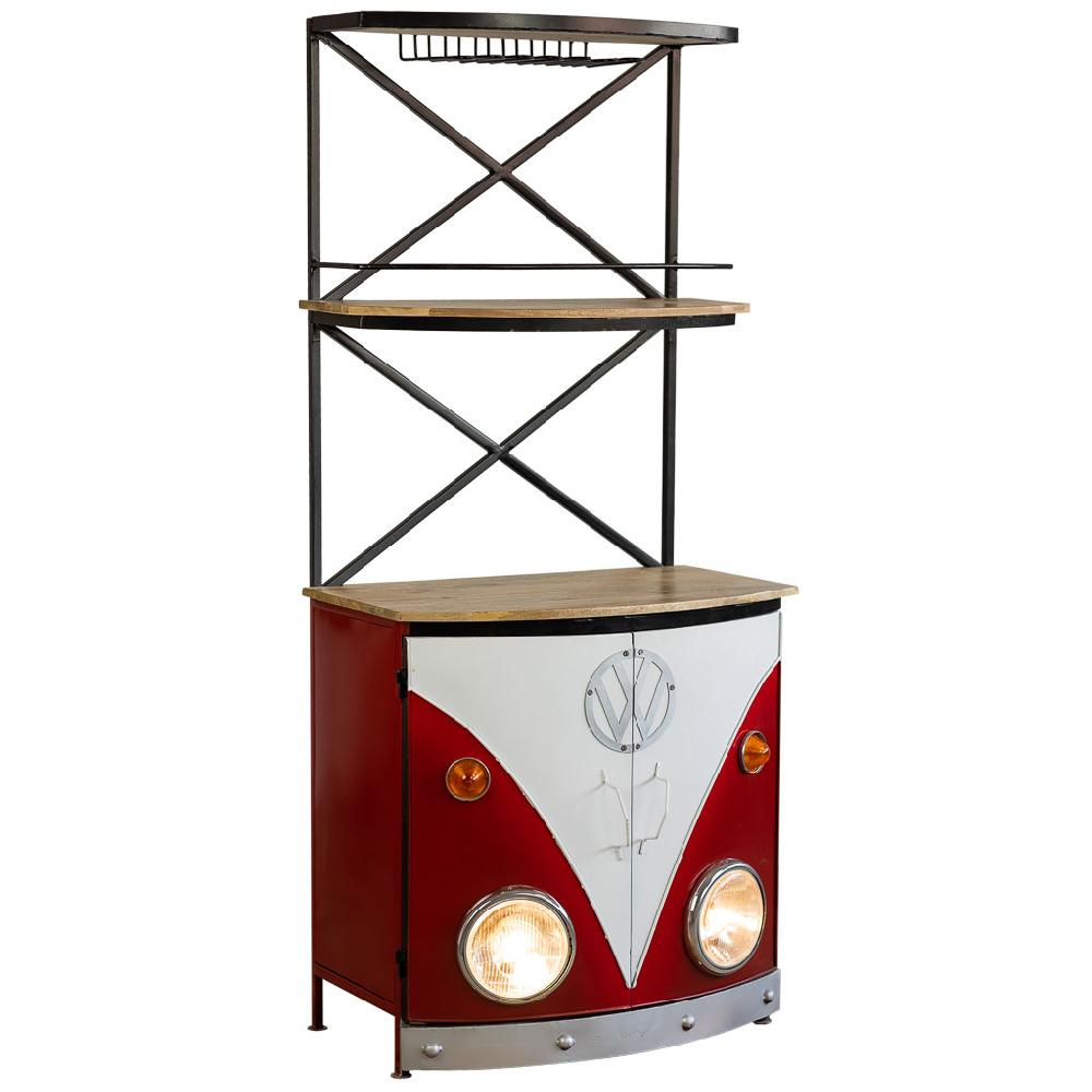 Creaciones meng MUEBLE - BARRAS DE BAR - estanteria botellero furgoneta de madera y metal acabado artesanal rojo con luz Oferta especial