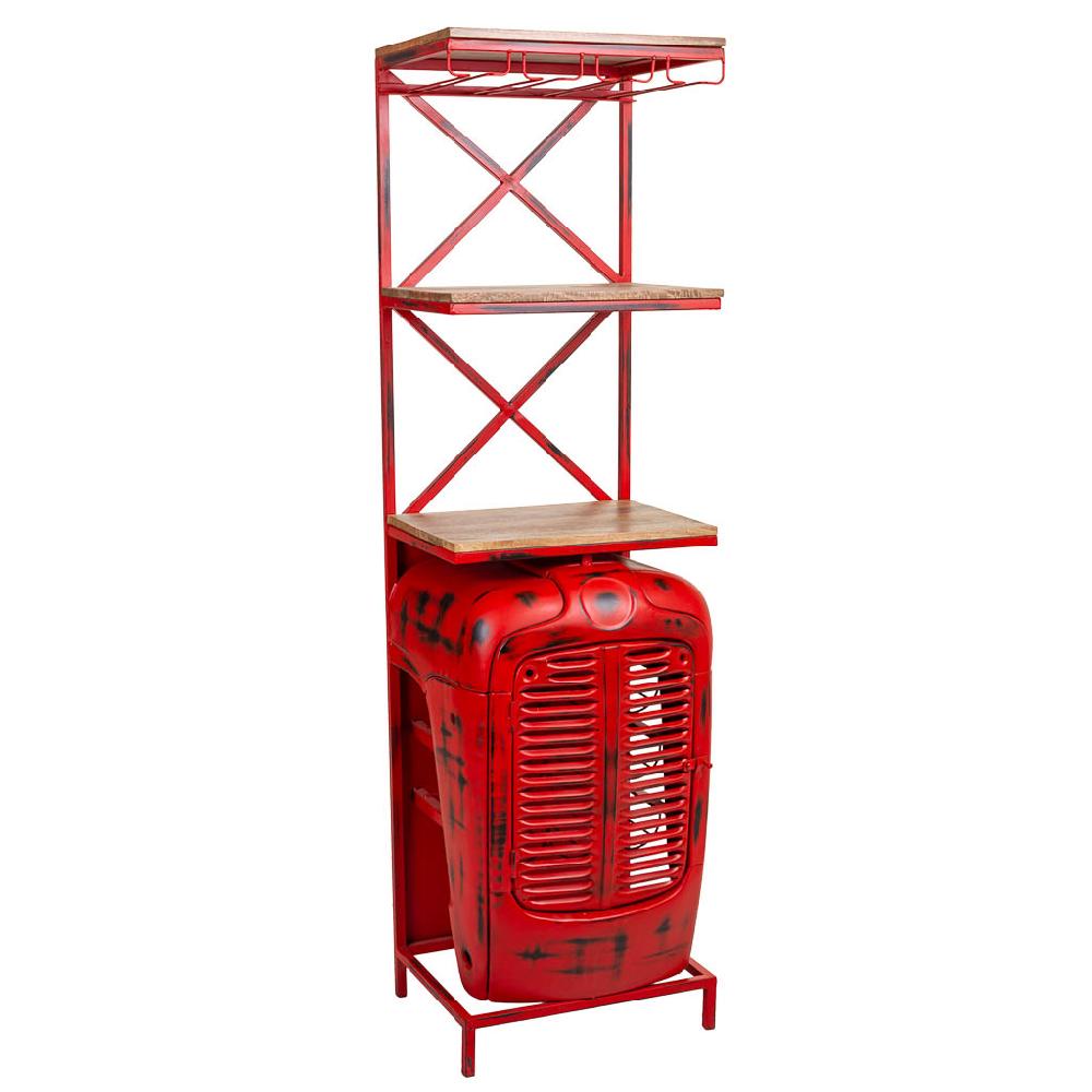 Creaciones meng MUEBLE - BARRAS DE BAR - estante botellero tractor de madera y metal rojo