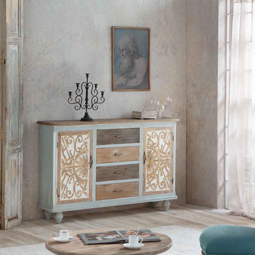 Creaciones meng MUEBLE - APARADORES - aparador de madera con 2 puertas y 4 cajones acabado envejecido Oferta especial