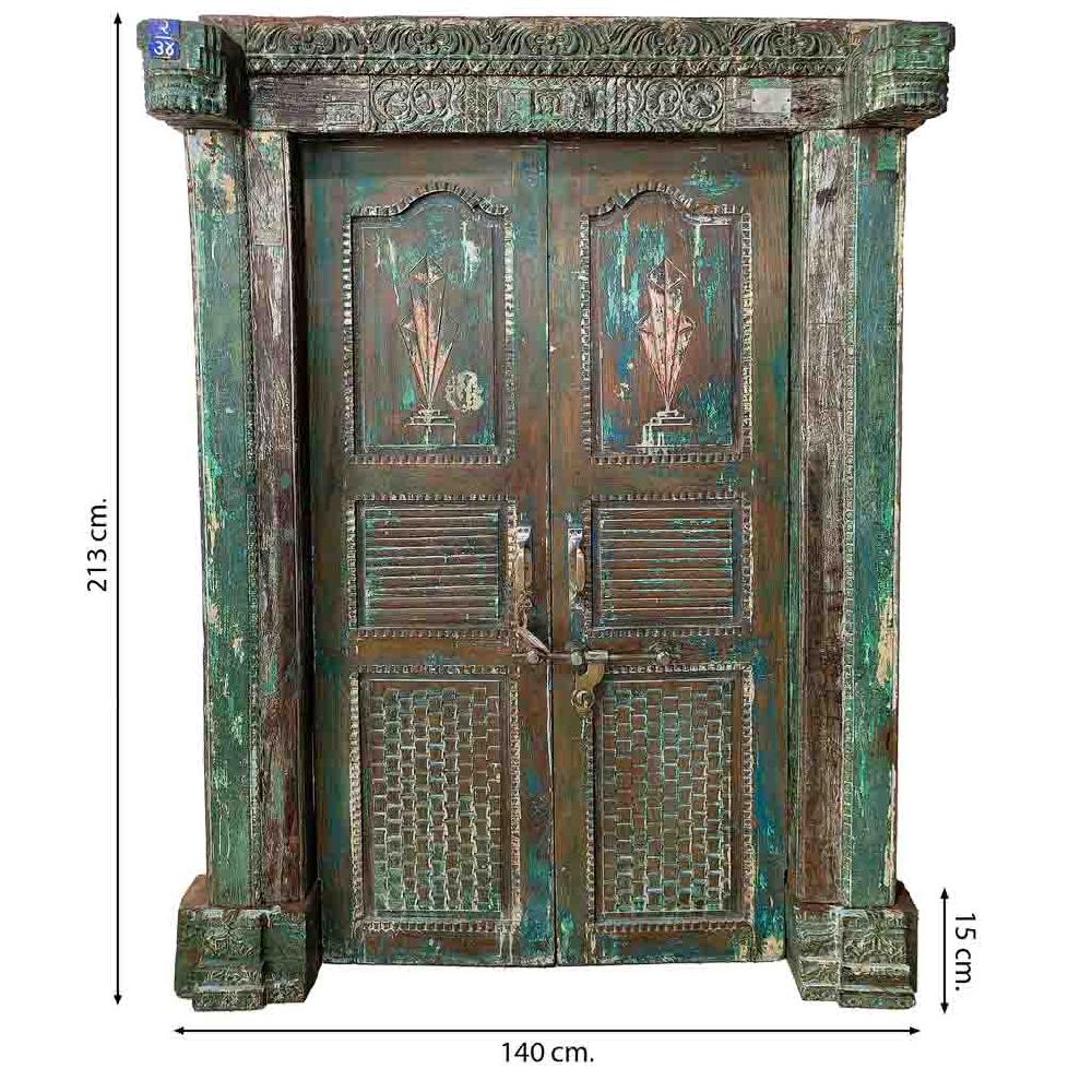 Creaciones meng MUEBLE - PUERTAS Y VENTANAS - puerta de madera azul con acabado artesanal Envío internacional gratuito