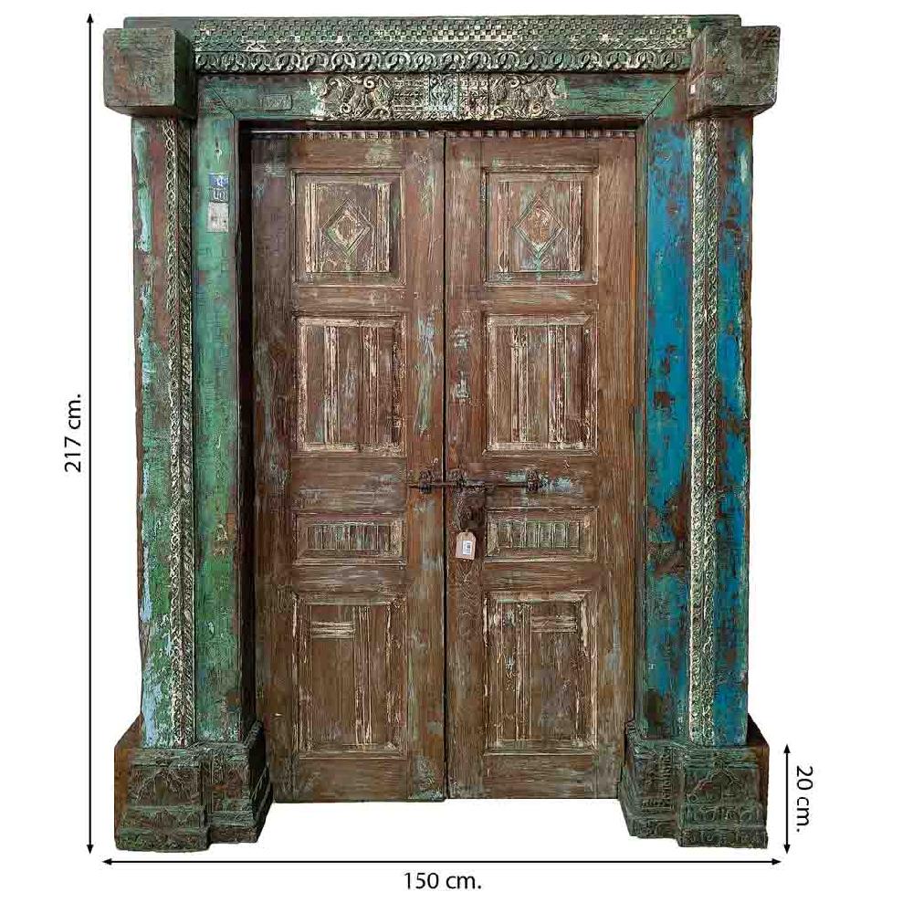 Creaciones meng MUEBLE - PUERTAS Y VENTANAS - puerta de madera azul con acabado artesanal Limitado a 3 días