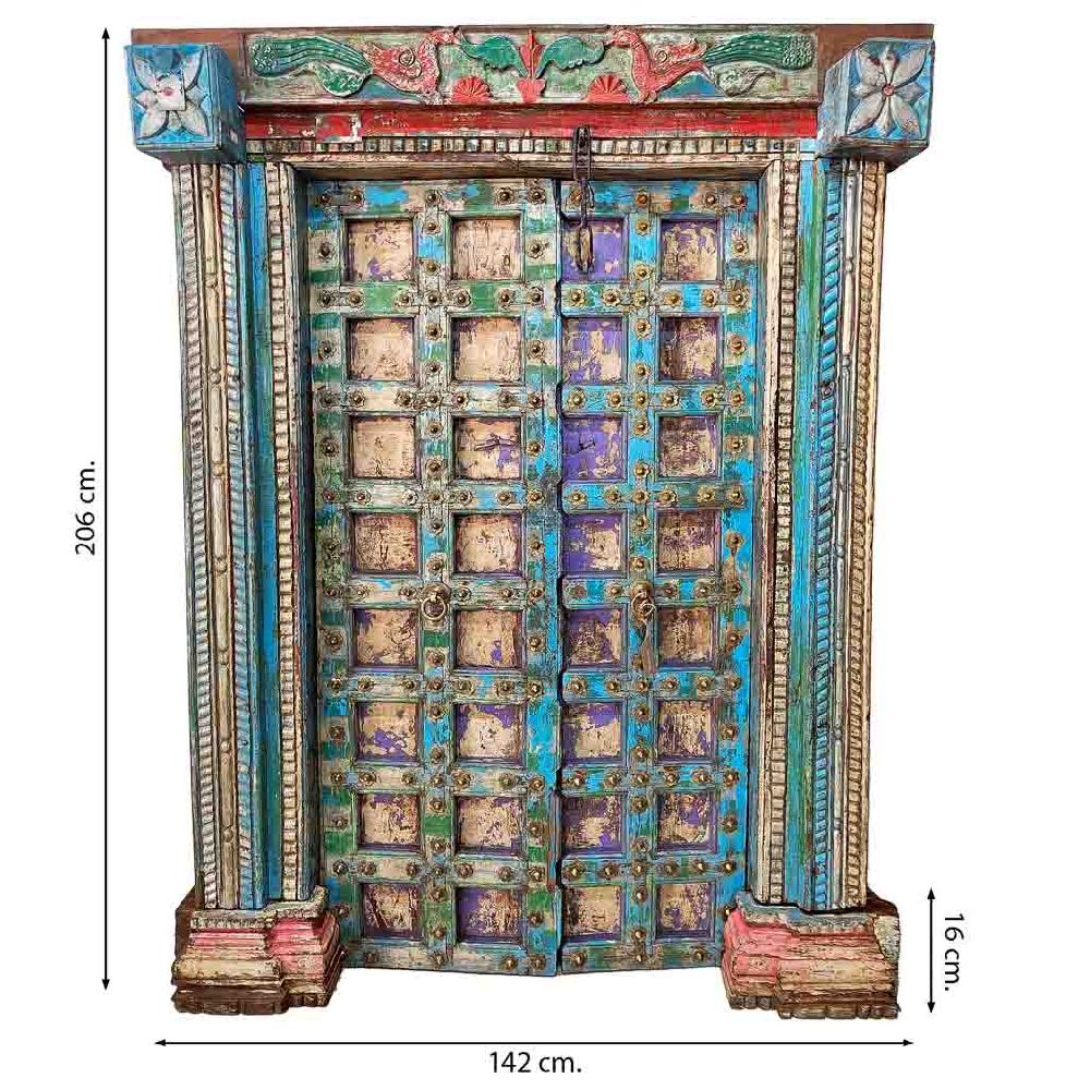 Creaciones meng MUEBLE - PUERTAS Y VENTANAS - puerta de madera azul con acabado artesanal En oferta
