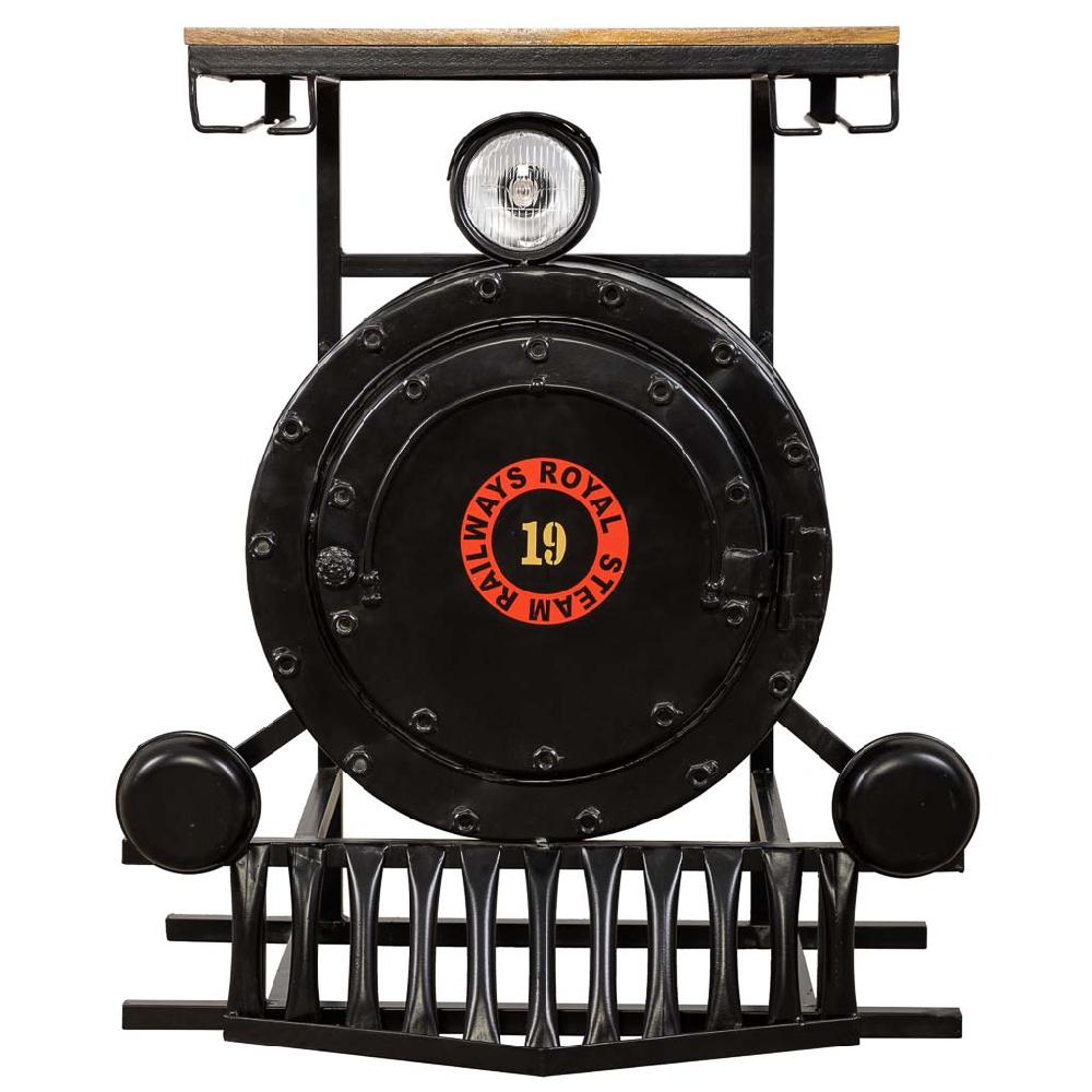 Creaciones meng MUEBLE - MUEBLES BOTELLEROS - barra botellero locomotera de madera y metal acabado artesanal negro con luz Envío gratis