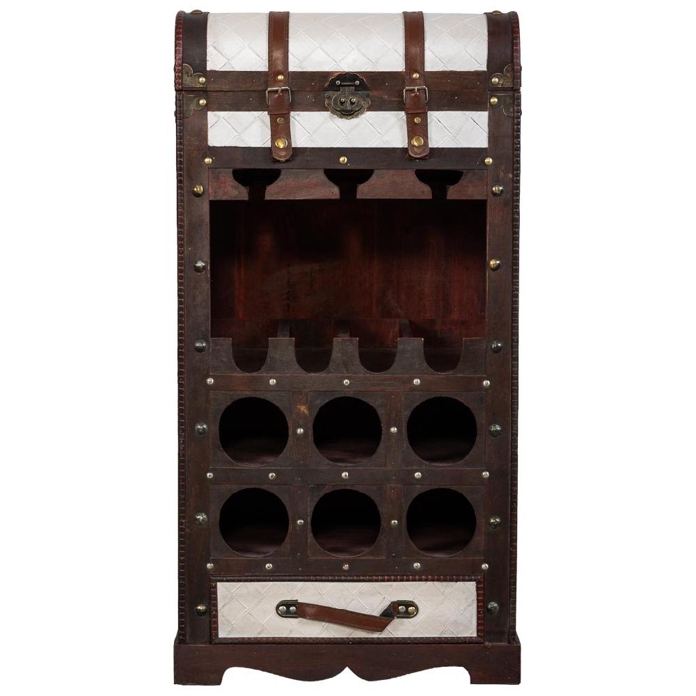 Creaciones meng MUEBLE - MUEBLES BOTELLEROS - baul botellero de madera forrado 3 botellas marron Últimos 3 días