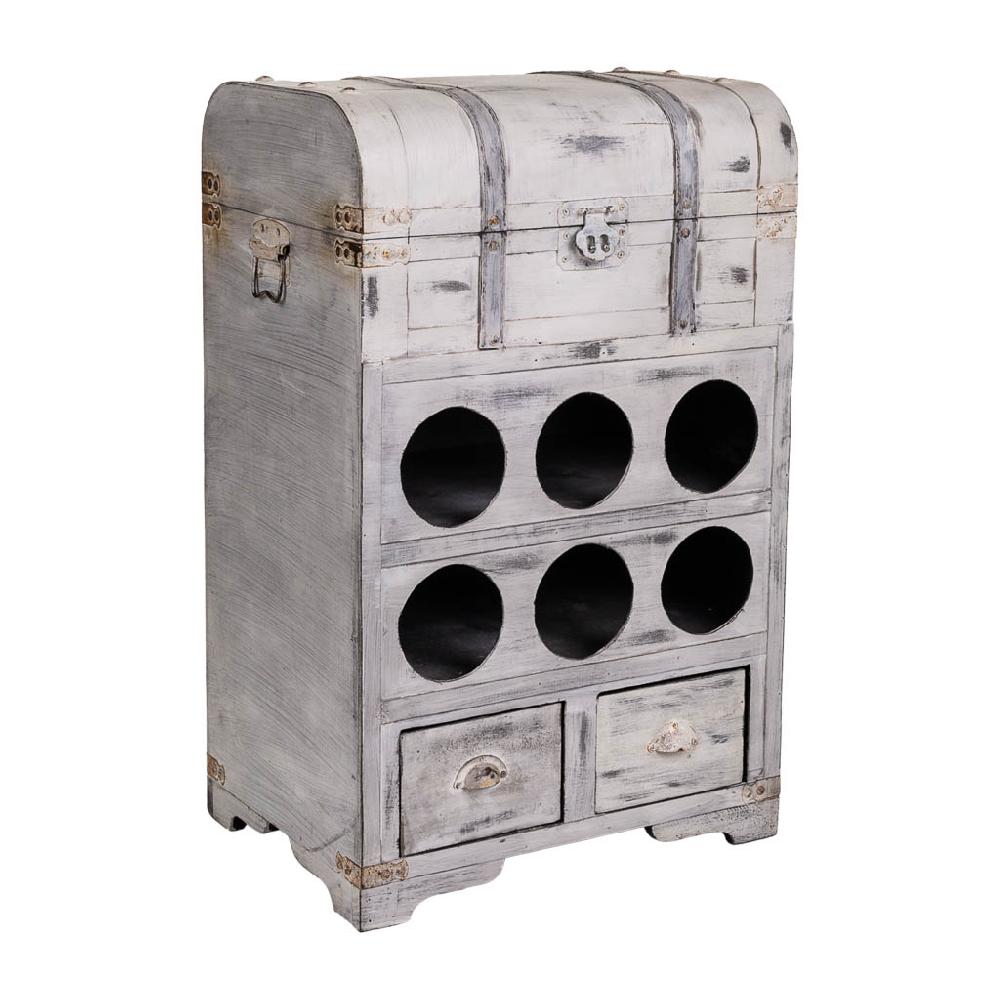 Creaciones meng MUEBLE - MUEBLES BOTELLEROS - baul botellero de madera con arcon y hueco de 6 botellas