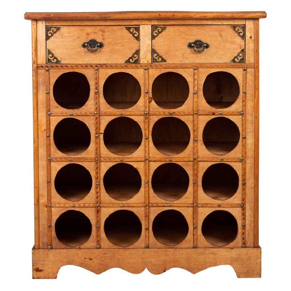 Creaciones meng MUEBLE - MUEBLES BOTELLEROS - mueble botellero de madera miel con 2 cajones Último día