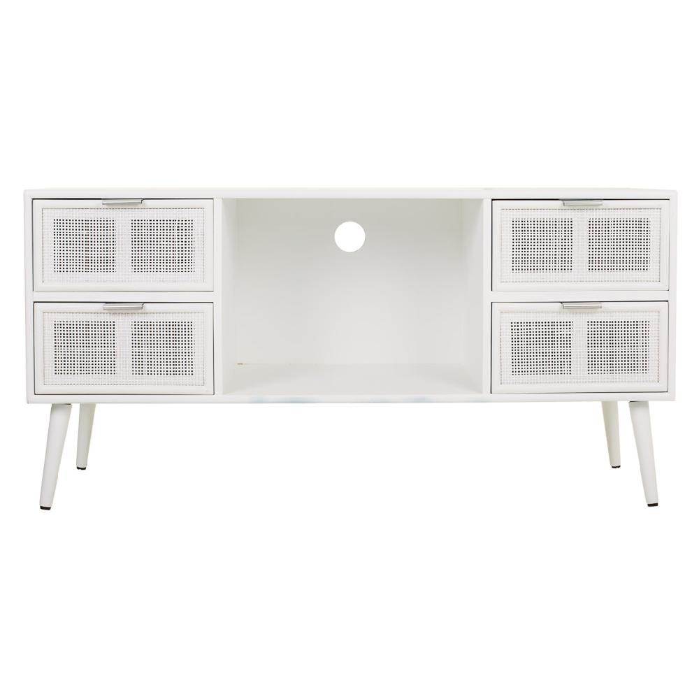 Creaciones meng MUEBLE - MUEBLES TELEVISION - mueble bajo de madera y rejilla en blanco Promoción trimestral