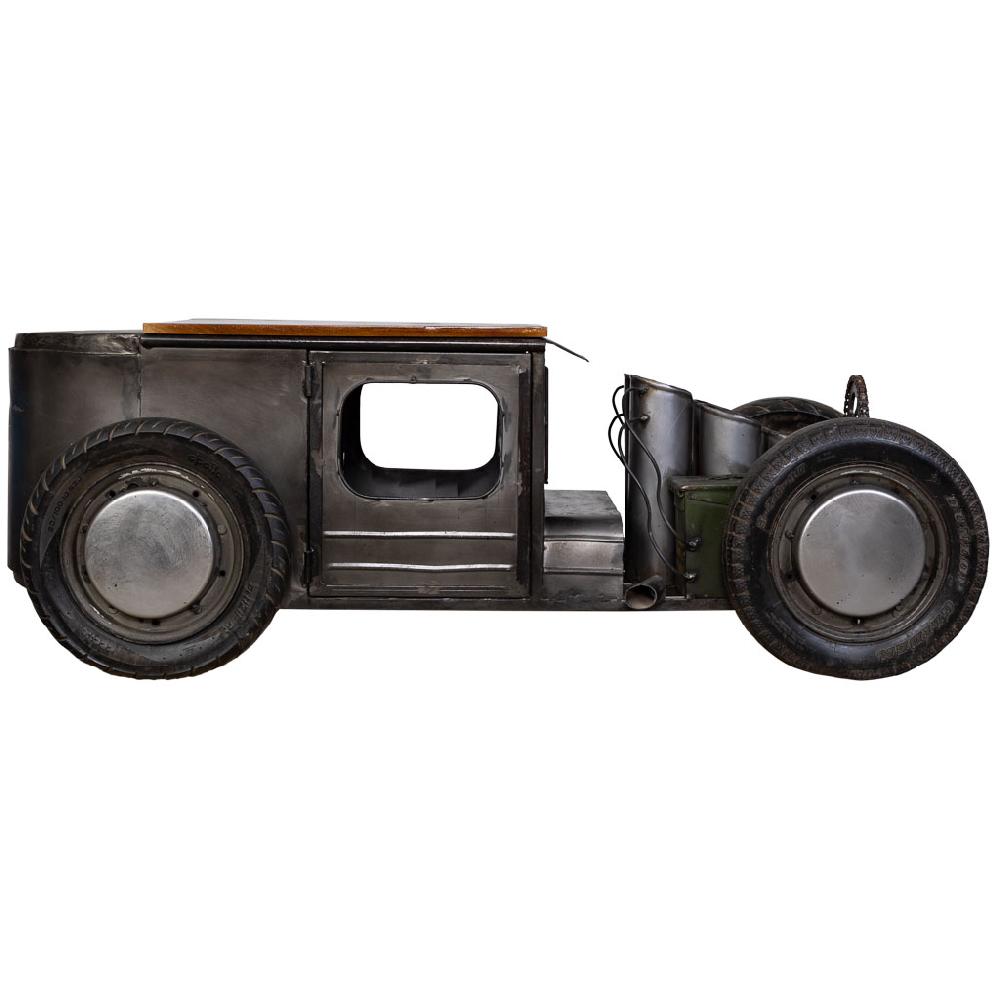 Creaciones meng MUEBLE - MESAS DE CENTRO - coche mesa de centro botellero de metal y madera acabado artesanal gris Descuento por venta flash