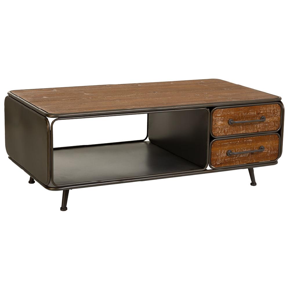 Creaciones meng MUEBLE - MESAS DE CENTRO - mesa de centro de madera y metal de 2 cajones negro
