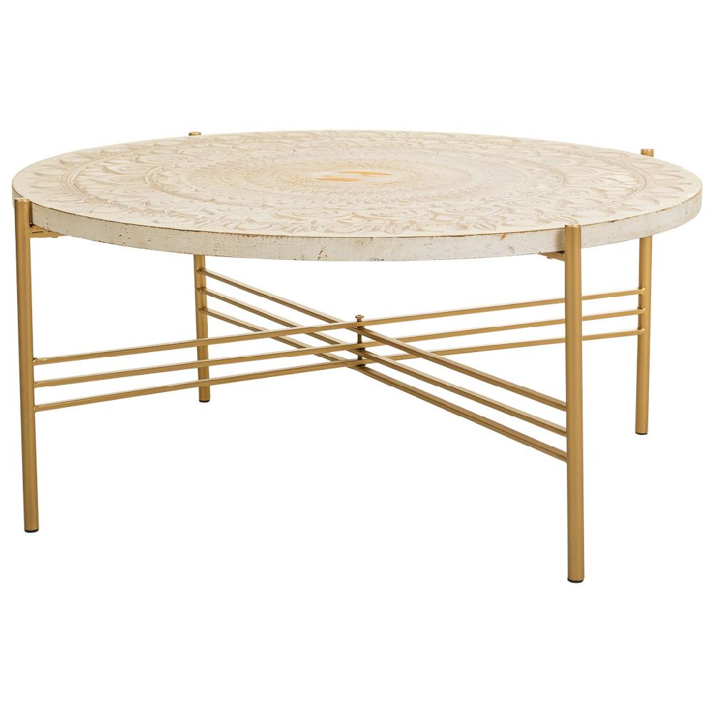 Creaciones meng MUEBLE - MESAS DE CENTRO - mesa de centro de madera y metal blanco