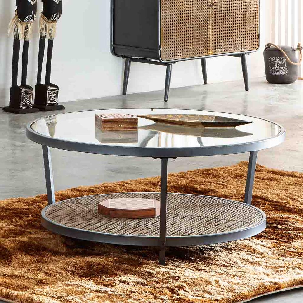 Creaciones meng MUEBLE - MESAS DE CENTRO - mesa de centro redondade metal y cristal marron En línea