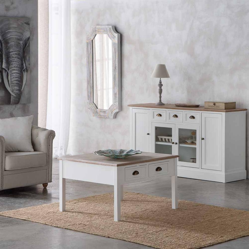 Creaciones meng MUEBLE - MESAS DE CENTRO - kit mesa de centro de madera de 2 cajones blanco Outlet