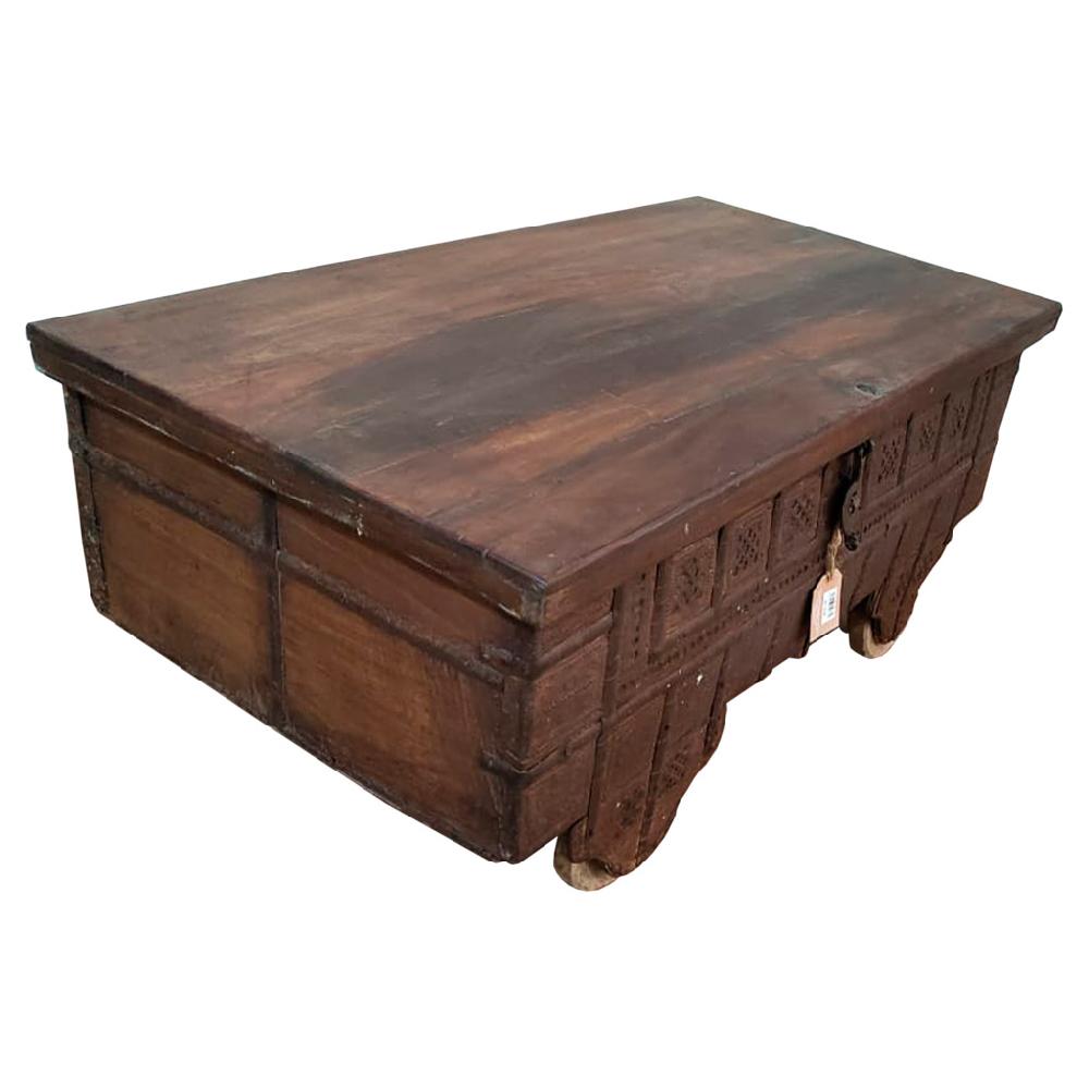 Creaciones meng MUEBLE - MESAS DE CENTRO - mesa baul de madera y metal acabado artesanal marron