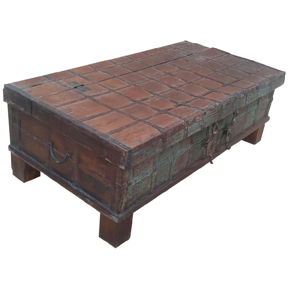 Creaciones meng MUEBLE - MESAS DE CENTRO - mesa baul de centro de madera acabado artesanal marron