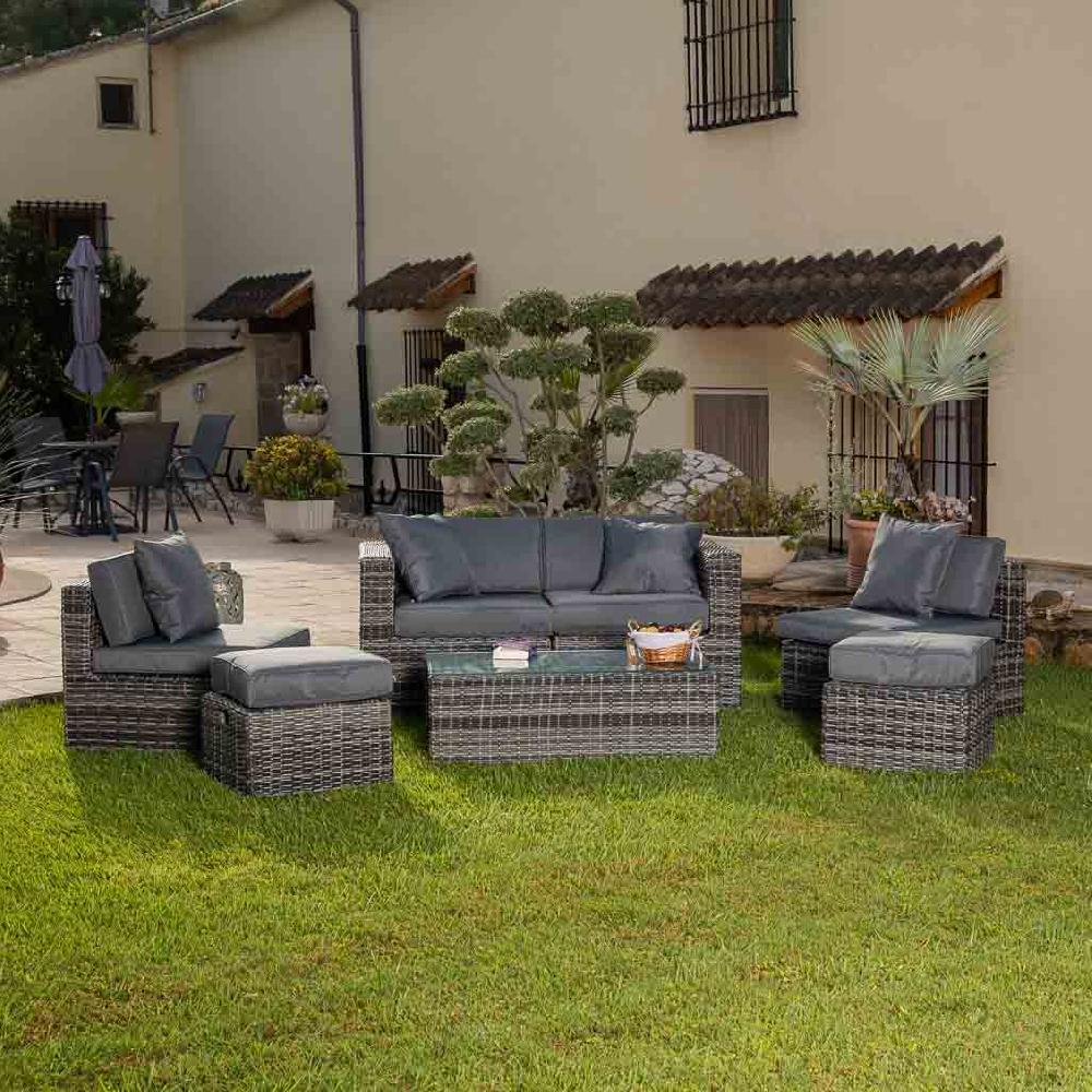Creaciones meng MUEBLE - CONJUNTOS DE JARDÍN - conjunto de mesa sofa 2 sillones y 2 reposapies Superdescuento