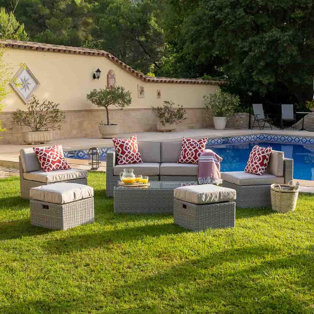 Creaciones meng MUEBLE - CONJUNTOS DE JARDÍN - conjunto de mesa sofa 2 sillones y 2 reposapies Grandes descuentos