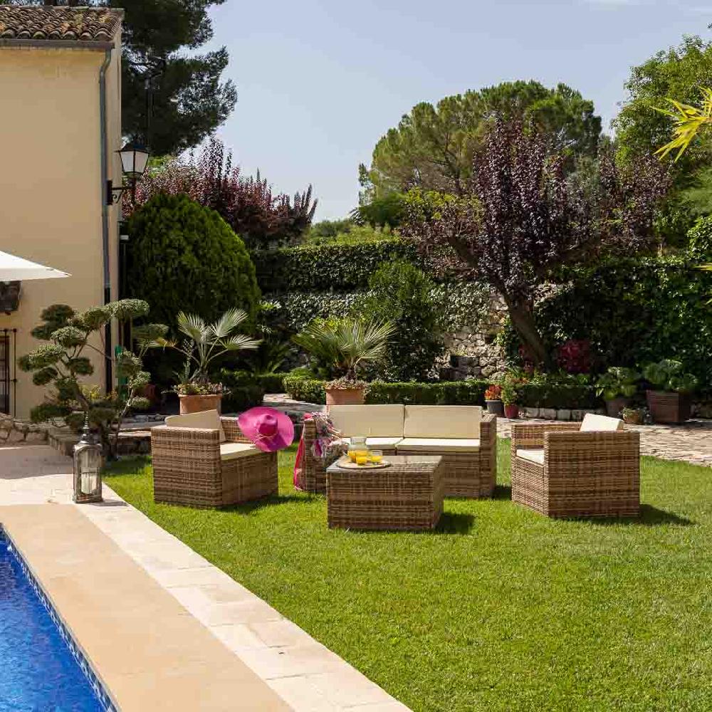 Creaciones meng MUEBLE - CONJUNTOS DE JARDÍN - kit conjunto de mesa sofa y 2 sillones En oferta