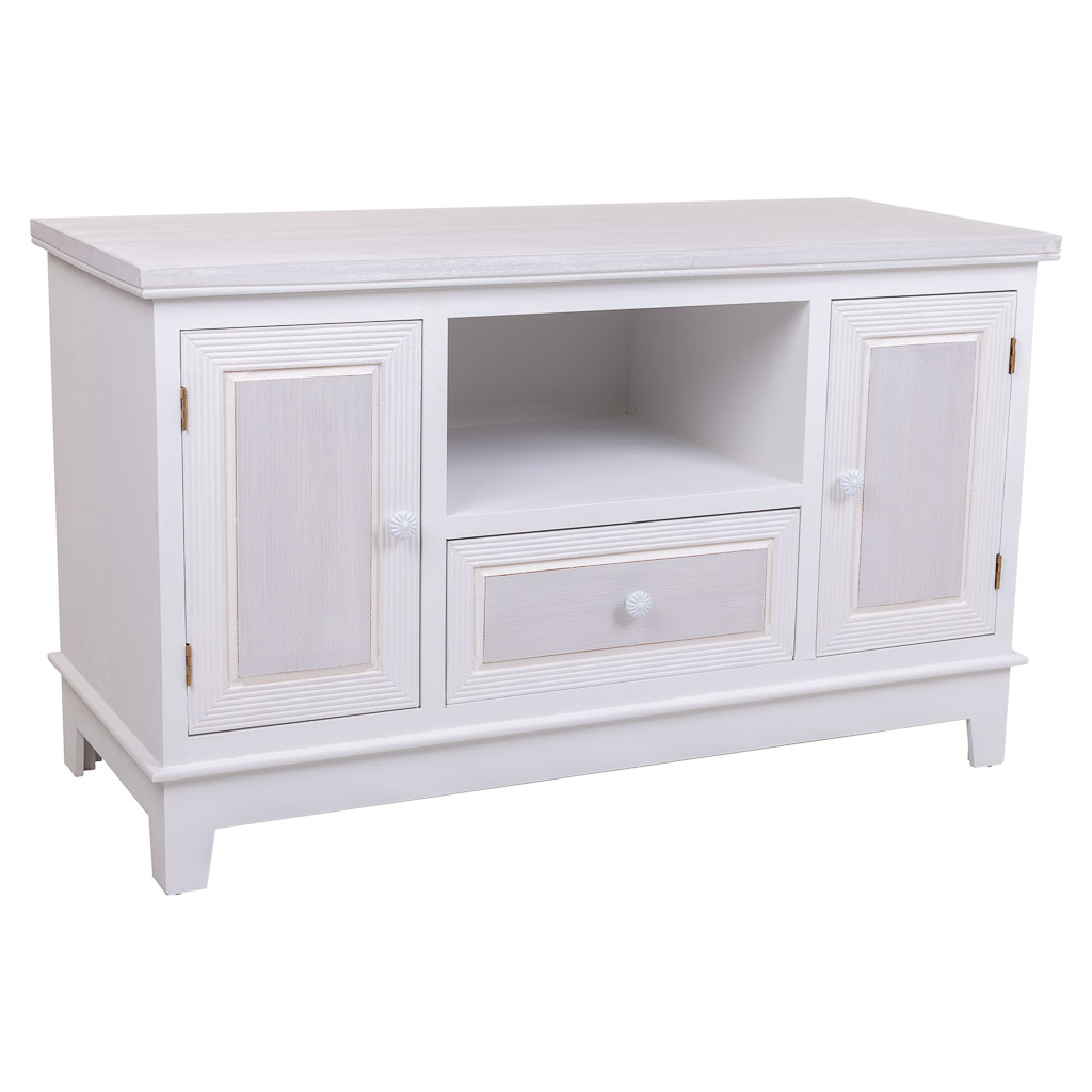 Creaciones meng MUEBLE - MUEBLE AUXILIAR - mueble bajo de madera de 2 puerta y 1 cajon blanco