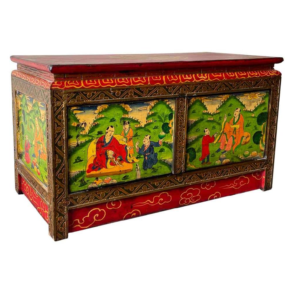 Creaciones meng MUEBLE - MUEBLE AUXILIAR - mueble bajo de madera pintado a mano acabado artesanal rojo