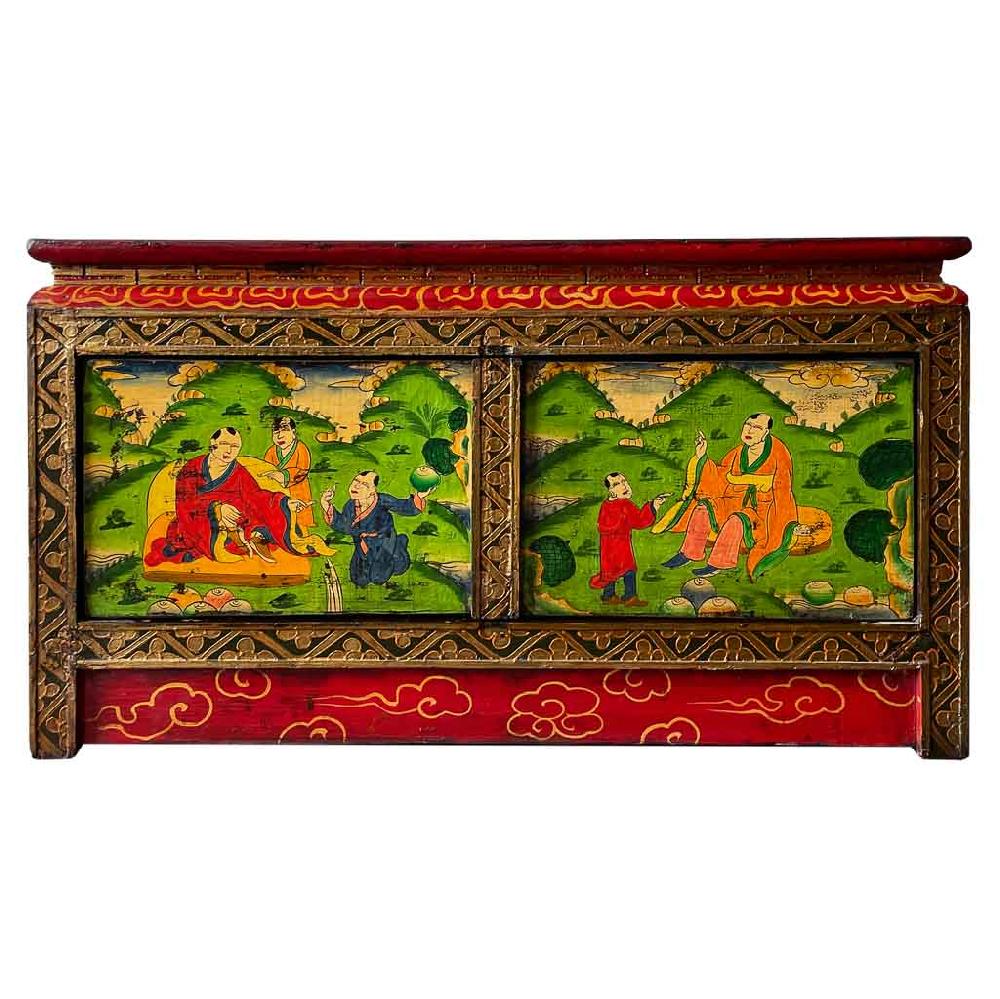 Creaciones meng MUEBLE - MUEBLE AUXILIAR - mueble bajo de madera pintado a mano acabado artesanal rojo Outlet online