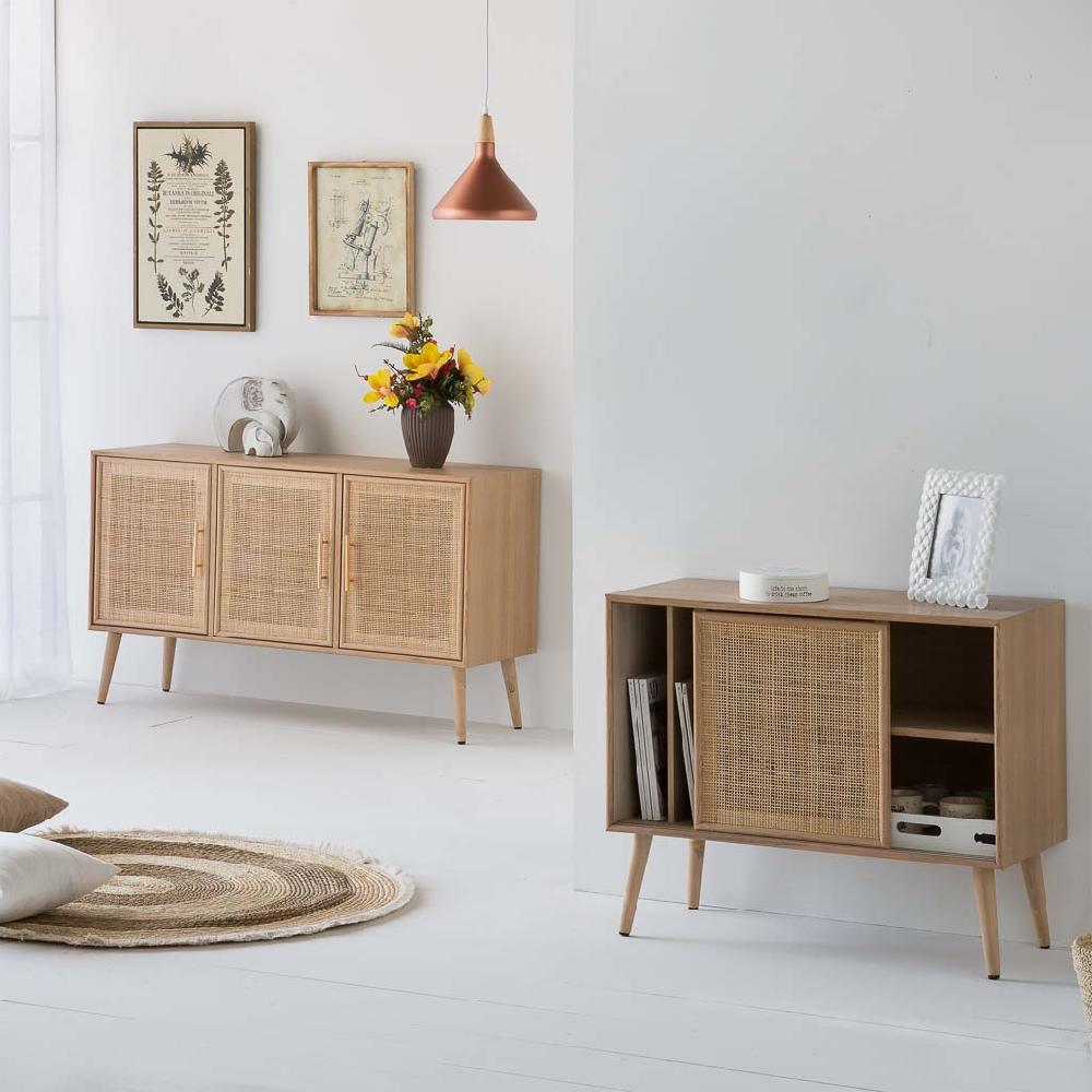 Creaciones meng MUEBLE - MUEBLE AUXILIAR - mueble bajo de madera y rejilla de 1 puerta y balda Mejor oferta