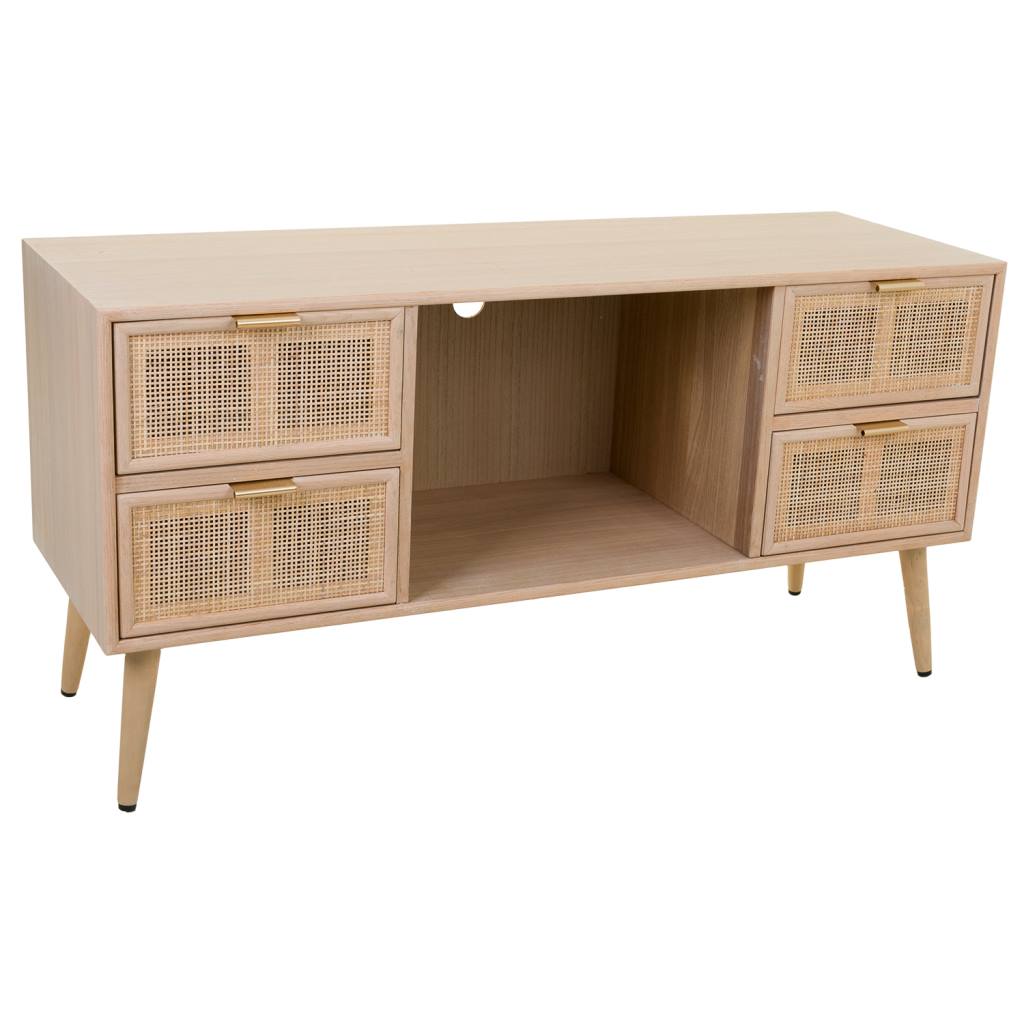 Creaciones meng MUEBLE - MUEBLE AUXILIAR - mueble bajo de madera y rejilla