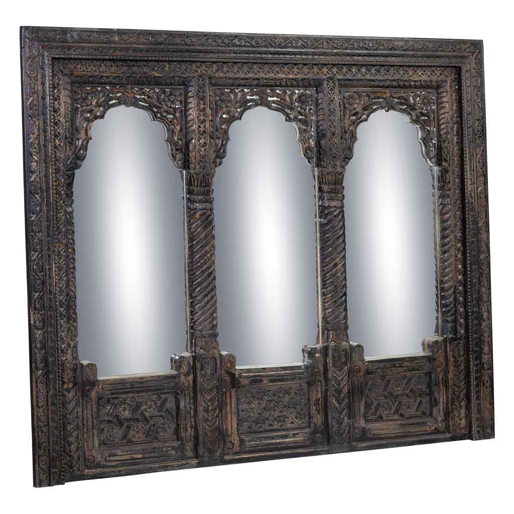 Creaciones meng MUEBLE - ESPEJOS - espejo de madera tallada acabado artesanal envejecido marron