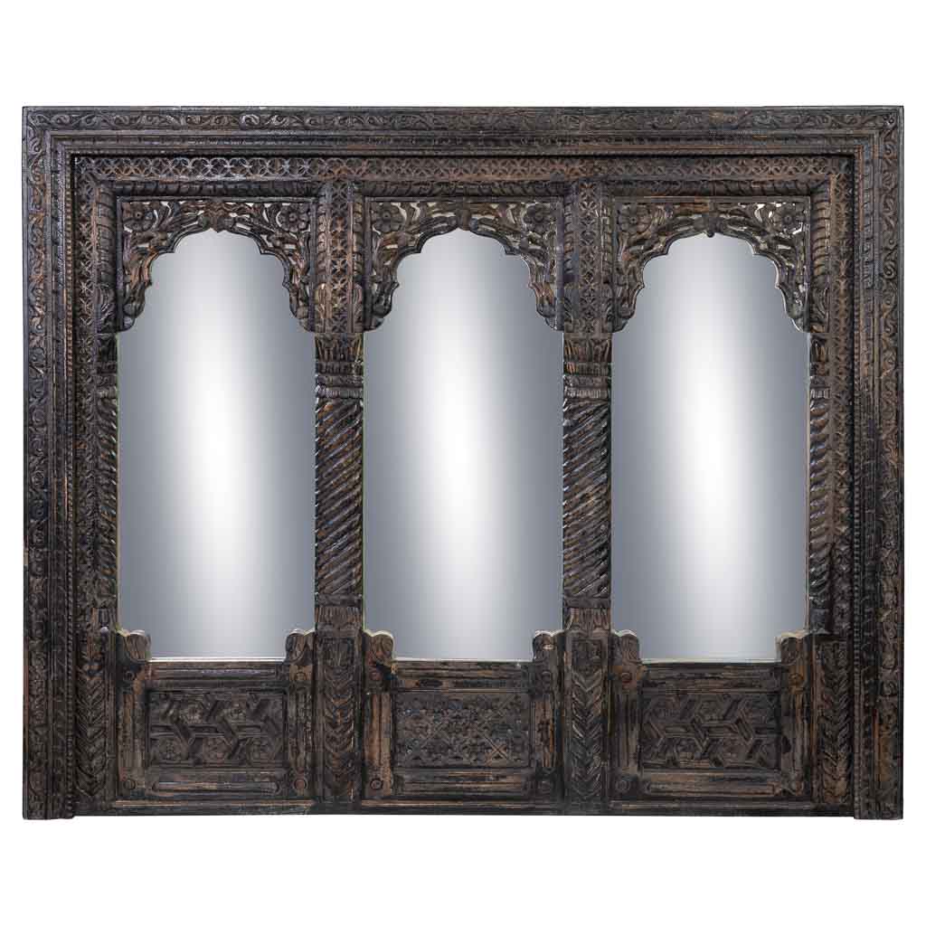 Creaciones meng MUEBLE - ESPEJOS - espejo de madera tallada acabado artesanal envejecido marron Ofertas especiales