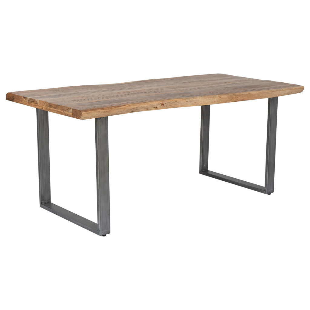 Creaciones meng MUEBLE - MESAS - mesa de comedor rectangular con tablero de acacia natural lacado y patas de hierro