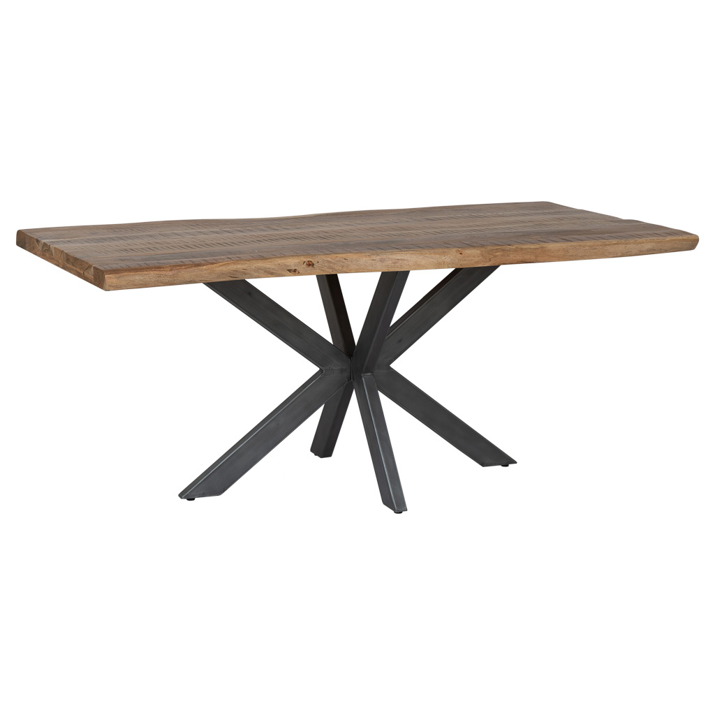 Creaciones meng MUEBLE - MESAS - mesa de comedor rectangular con tablero de acacia natural lacado y patas de hierro