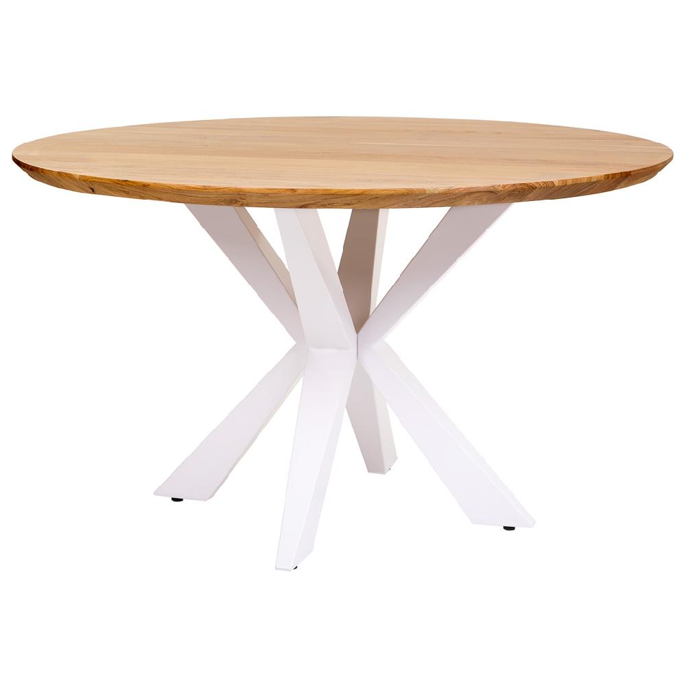 Creaciones meng MUEBLE - MESAS - mesa de comedor redonda canto suizo con pata de araña suiza de madera de acacia color natural/blanco