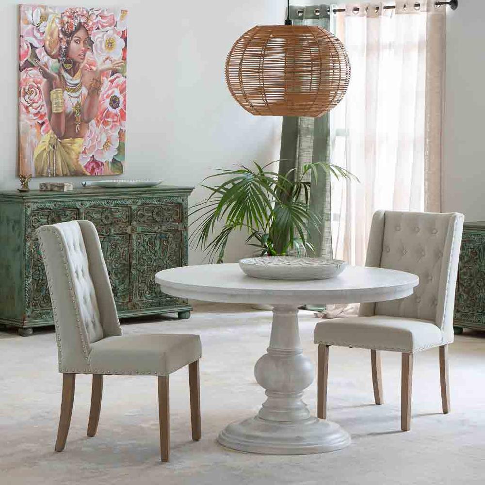 Creaciones meng MUEBLE - MESAS - mesa de comedor redonda de madera de mango acabado color blanco antiguo Venta caliente