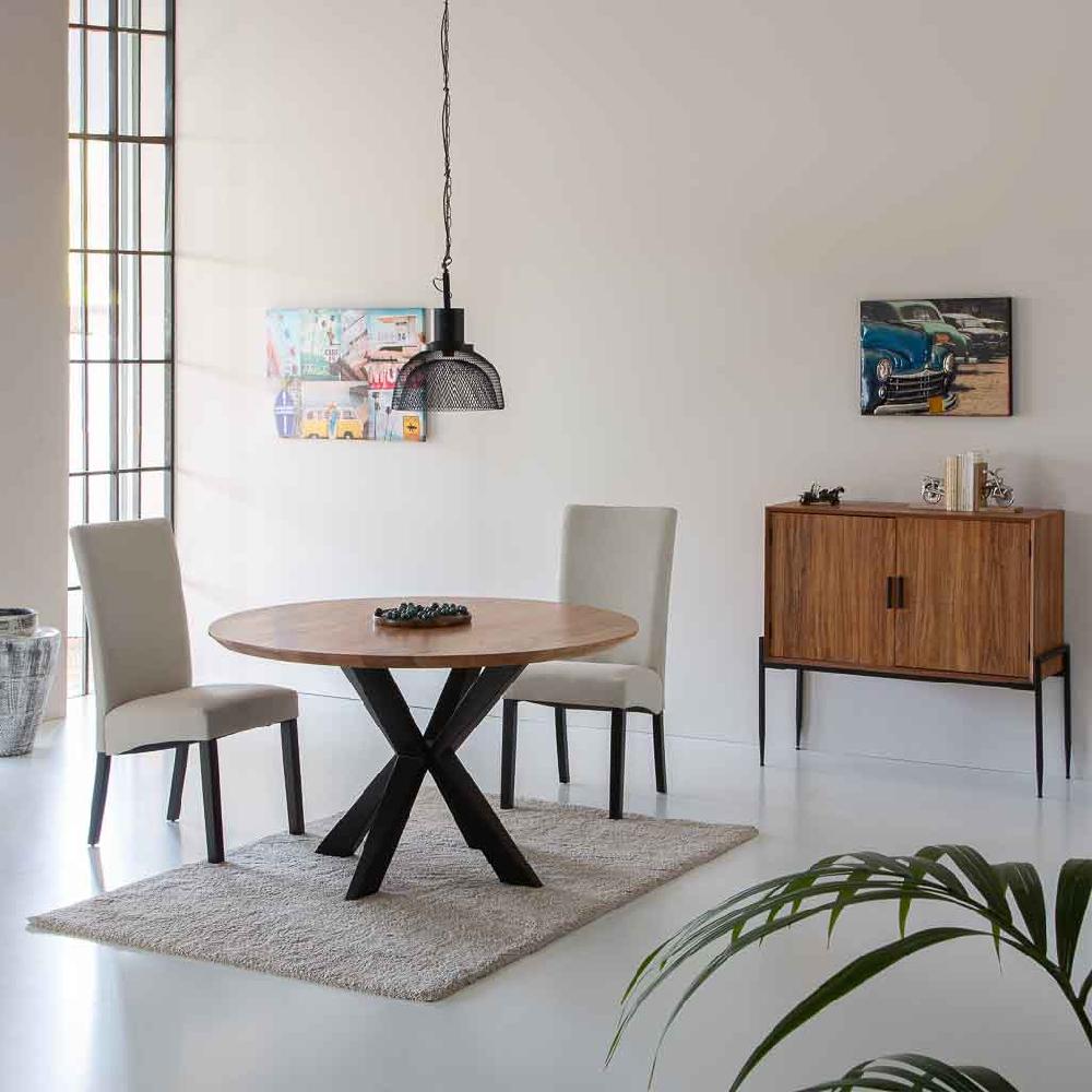 Creaciones meng MUEBLE - MESAS - mesa de comedor redonda borde suizo de madera de acacia acabado color natural Ventas relámpago