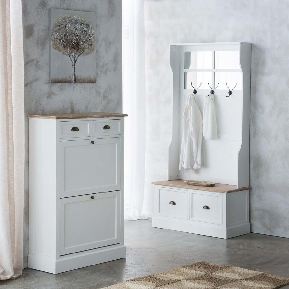 Creaciones meng MUEBLE - ZAPATEROS - mueble zapatero de madera de 2 cajones y 2 puertas blanco Solo queda un día