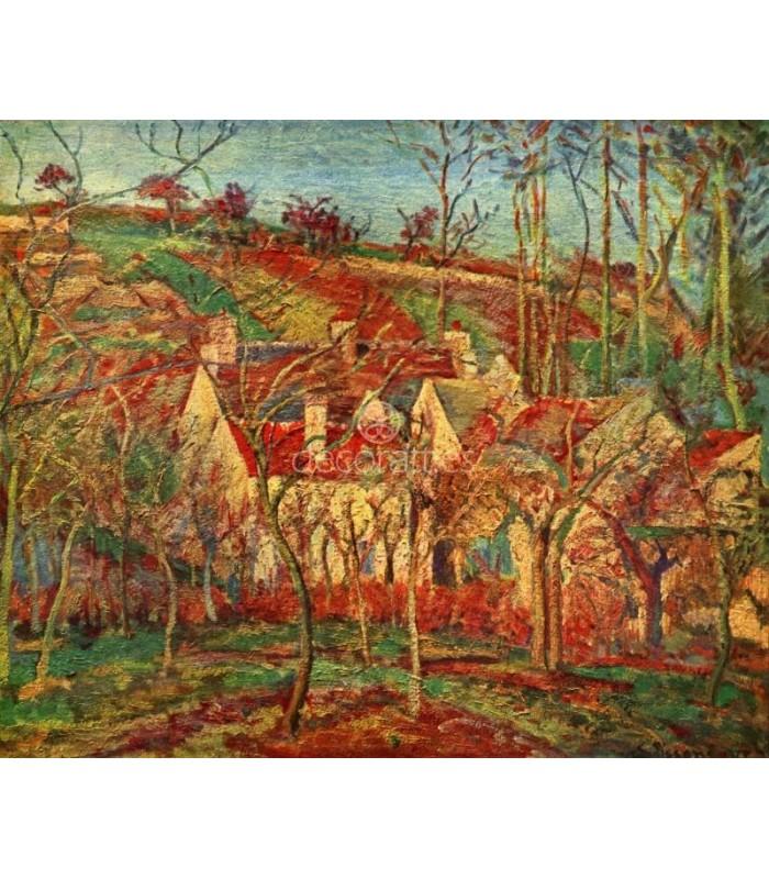 Decoratt Toits rouges coin d'un village hiver Liquidación